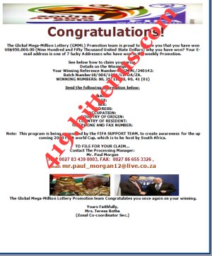 CONGRATULATION YOUR EMAIL ADDRESS HAS WON SOUTH AFRICA 2010
